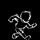 Three white line-drawn figures on black background show sequential running poses with one figure partially cropped by gray rectangle.