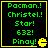 Four identical display green text on black with yellow borders, each containing 'Pacman!', 'Christel!', 'Star!', '632!', and 'Pinay!' followed by a Pac-Man icon