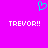 A static image with a bright pink background, featuring a cyan pixelated heart symbol above two identical white pixelated text strings reading "TREVOR!!".