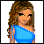 A 4-frame animated contact sheet showing a pixelated cartoon woman in blue dress with brown hair and the word 'brunette' in blue text across frames, plus a small black heart symbol.