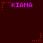 Dark red background with repeated pink 'KIANA' text and red star shapes connected by dotted lines in a pattern