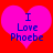 Two identical pink heart shapes on red background with blue text reading "I Love Phoebe" in pixelated font.