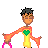 Pixel art contact sheet showing three animated frames with a character, pink purse, and text about calling someone's boyfriend.