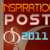 Pixelated graphic with orange, white, and blue text on a dark red background featuring a stylized bicycle symbol.