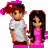 A 2x2 contact sheet of a pixel art animated icon featuring two cartoon characters and stylized text in pink, white, and gray colors with visible dithering and anti-aliasing artifacts.