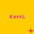 Yellow background with repeated pink 'Kerri.' text and changing red symbols across three