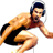 Pixelated static image of a male athlete in running pose wearing black shorts and dark cap, rendered with dithering on white background.
