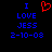 Blue pixelated text reads "I LOVE JESS 2-10-08" with a red heart symbol above the word I on black background.