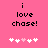 Pixelated text 'i love chase!' on pink background with five heart symbols below, two versions showing different heart positions.