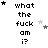 Pixelated text 'what the fuck am i?' repeated in a with scattered star symbols, some stars animated to appear and disappear across frames