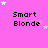 Pixelated pink background with repeated 'Smart Blonde' text and white star animations in a