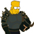 Pixelated yellow-headed character in dark armor with spiked shoulder pads and a brown belt, standing against white background.