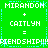 Green background with white pixelated text and blue dotted lines forming a , displaying 'MIRANDON' + 'CAITLYN' = 'FRIENDSHIP!!!' twice in mirrored layout