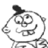 Pixelated grayscale icon of a cartoon character with large eyes, a wide smile, and a black top hat, wearing a long-sleeved shirt.