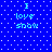 Blue background with white dots and cyan text reading "I love snow" in two identical vertical arrangements.