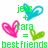 Pixelated green text and heart symbols on white background: 'jess' above blue heart, 'nara' below pink heart, equals green heart, 'best friends' at bottom.