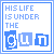A contact sheet of 11 animated frames showing a pixelated text-based icon with blue and white colors, displaying the phrase "HIS LIFE IS UNDER THE" followed by a stylized "Qun" logo in various states of animation.