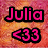 Pixelated pink text 'Julia' and '<33' on a gradient background of orange, red, and brown pixels.