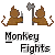 Pixelated brown monkey figures in various fighting poses with axes, displayed on a gray background beneath text reading "Monkey Fights".