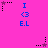 Pixelated pink background with blue text and star icons in a pattern, showing animation changes between frames