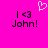 Pixelated pink background with two identical text blocks reading 'I <3 John!' and a white heart symbol above them.