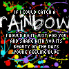 A static digital image with repeated text and colorful splatter effects on a black background.