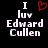 Black background with white pixelated text reading "I luv Edward Cullen" and a red heart symbol above the word "luv" in one view, while another view shows identical text without the heart.