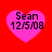 Four pink heart-shaped icons on a red background, each containing black text reading "Sean 12/5/08" with varying pixelation levels.