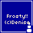 Blue square icon with white text "Frosty!! (c)Denise" and a small animated snowman figure at the bottom right corner.