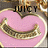 Pink heart-shaped icon with gold outline and smiling mouth, displaying text "JUICY" above, "COUTURE" above, and "GIRL" below in black pixelated font.