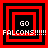 Four identical red and black square frames with 'GO' text in the center, each containing 'FALCONS!!!!!' below.