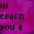 Purple pixelated text on a pinkish-purple gradient background reads "I'll teach you a lesson for keeping secrets from me!" in four lines.