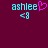 Pixelated cyan text 'ashlee' with a pink heart symbol and cyan '<9' on a dark purple background.
