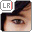 nine pixelated close-up images showing a person's eyes and forehead with dark hair, each labeled 'LR' in the top-left corner