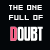 Animated contact sheet of a text-based icon showing "THE ONE FULL OF DOUBT" with pink letter highlighting shifting across frames on black background.