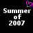 Pixelated text 'Summer of 2007' in white on black background with a pink heart symbol above the left text block.