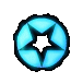 Animated circular icon with blue star-shaped center and glowing outer ring, transitioning through multiple states of star outline and glow intensity.