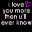Pixelated text reads "i love you more then u'll ever know" with a pink heart symbol replacing the word 'heart' in the first line, displayed on black background.