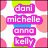 Pixelated icon with pink, green, and blue text labels over a white background of overlapping pink and yellow circles.