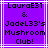 Purple square icon with white lines and black pixelated text reading "LauraE31 & JadeL33's Mushroom Club!"