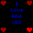 Pixelated blue text reads 'I Love Allie x50' surrounded by red heart icons on a black background.