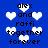 Blue background with white heart shapes and black text reading 'alex and raffi together forever' in pixelated font.
