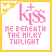 Pixelated icon with pink text 'kiss' and '+', yellow border, white background, and repeated phrase 'HE BENEATH THE MILKY THILIGHT' in pink block letters.