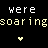 Pixelated text on black background with yellow hearts, displaying phrases about flying and heaven.