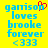 Yellow background with blue pixelated text reading 'gamison loves brooke forever <333' and a red heart symbol above the 'n' in 'gamison'.