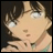 A 48x48 pixel buddy icon split into two sections: left shows a close-up of an anime character's face with brown hair and light skin, right displays