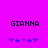 Pixelated text 'GIANNA' in dark blue on bright pink background with five purple star-like symbols below, two versions showing slight symbol position differences.