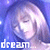 Pixelated static icon featuring a stylized face with closed eyes against a blue gradient background, with the word 'dream' in white pixelated text at the bottom.