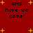 Red background with yellow starbursts and black text reading 'AMS here we come!' in pixelated font.