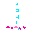 A static pixel art icon with cyan text 'koyi' and pink star-like shapes on a white background.